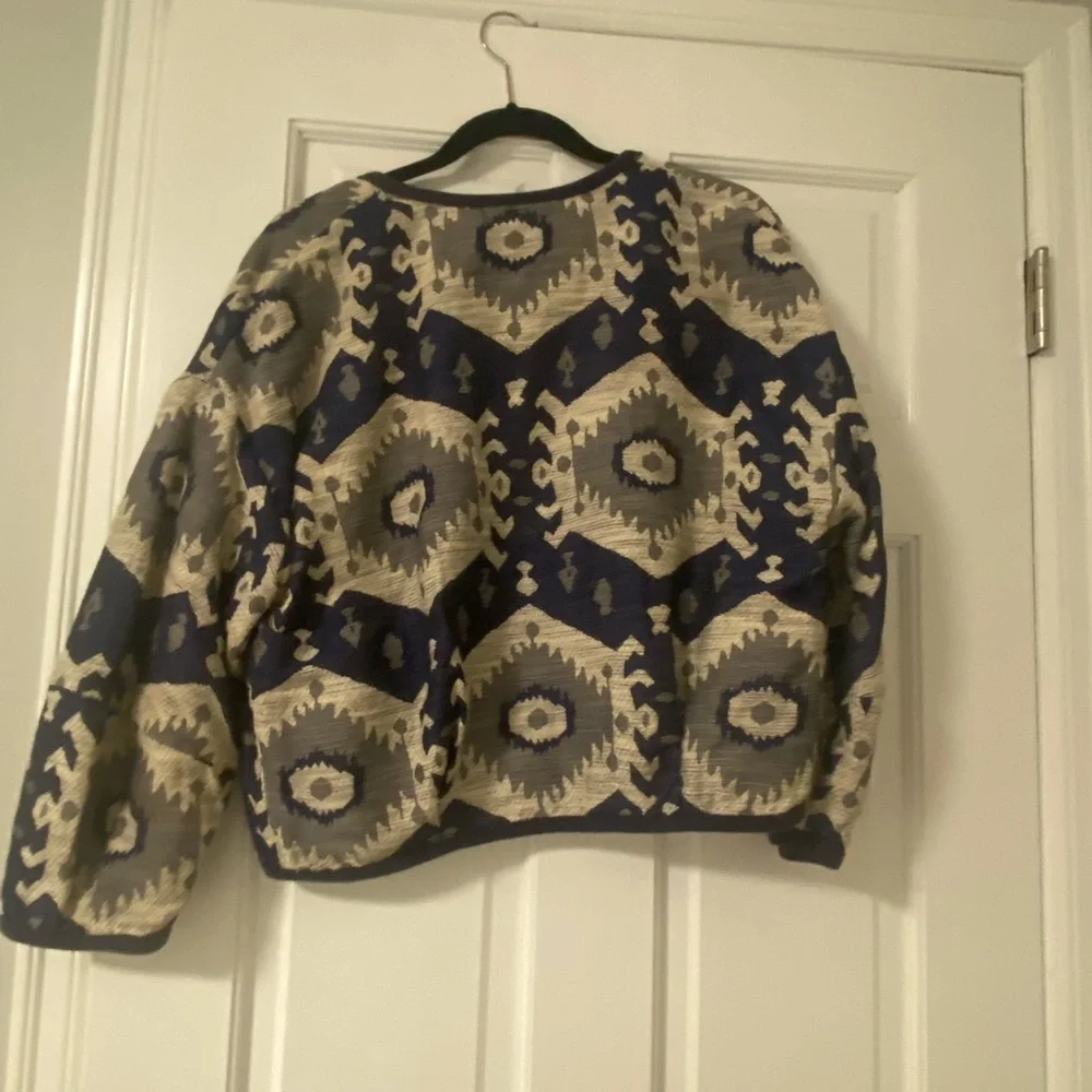 Zara WomanNavy and Beige Patterned Women's Bolero Jacket - Picture 3 of 4